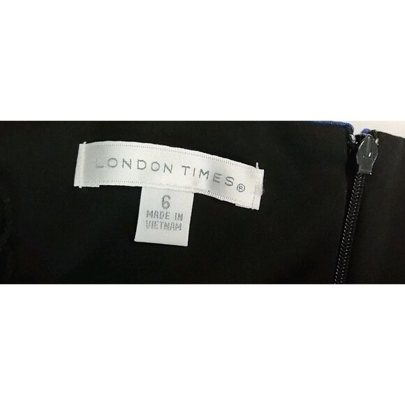 London Times Women Floral Print Sheath Dress Sleeveless White Blue Black Size 6 - Picture 8 of 10